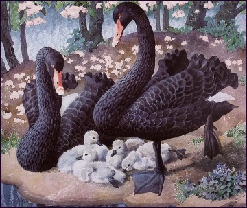 Oiseau œuvres - Famille des cygnes noirs